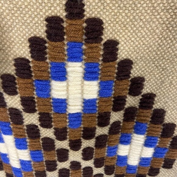 Vintage 70s Boho Tapestry Rug Coverlet Wall Hang Wool Tan - Picture 4 of 5
